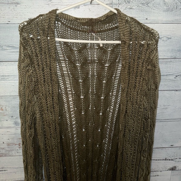 FREE PEOPLE Long Linen Green Cable Knit Women's Sweater Size L - Picture 3 of 15